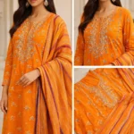Orange Embroidered Pakistani Dress